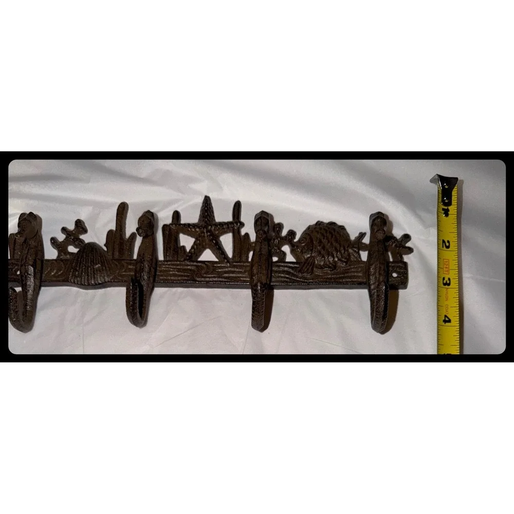 Cast Iron Sea Life Wall Hook Rack Brown Nautical Coastal Decor Heavy